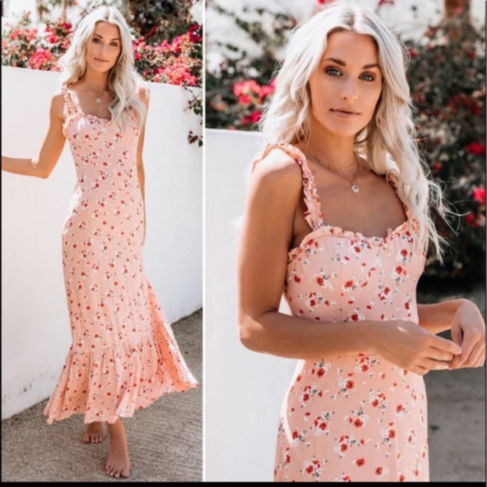 Vici Collection Like A Peach Floral Ruffle Dress